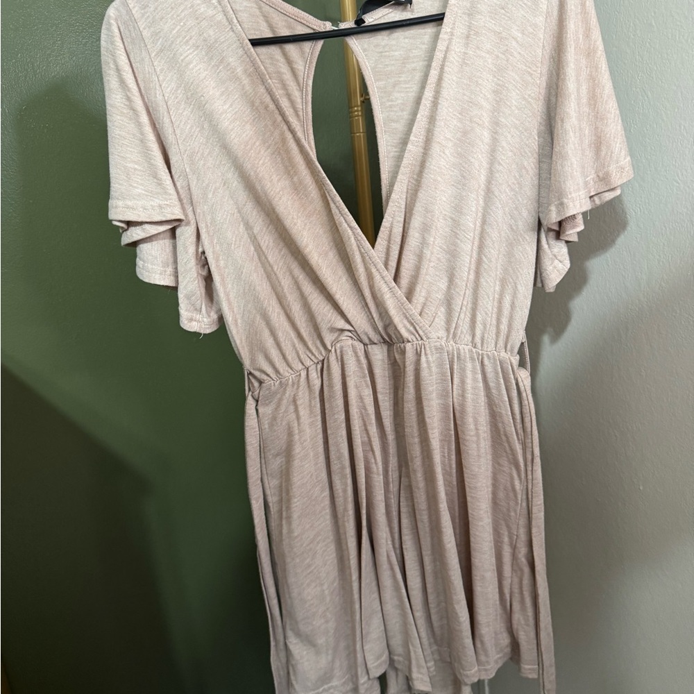 SHEIN Cream Short Sleeve Wrap Dress